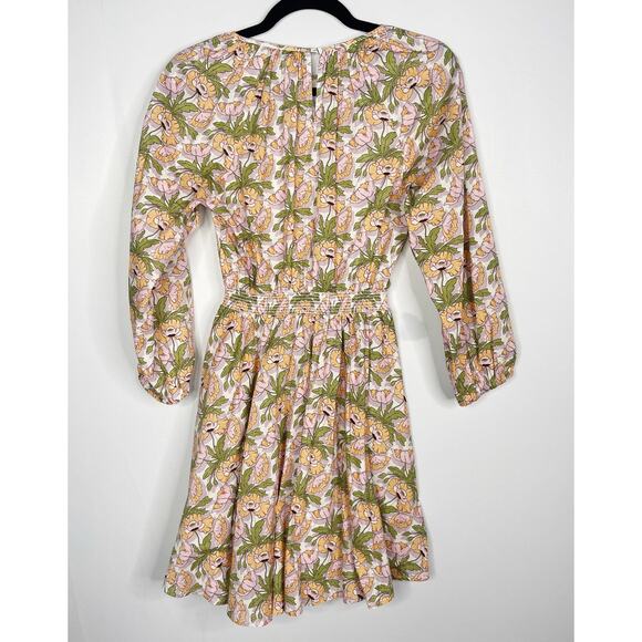 J Crew XXS Orange Purple Smocked Waist Mini Dress Liberty Butterfield Poppy - Picture 2 of 16